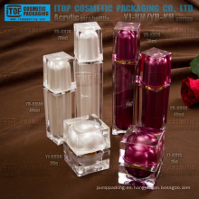 Doble de lujo de alta calidad diseño único y hermoso capas de acrílico cuadrado tarro y botella envase envases cosméticos cajas